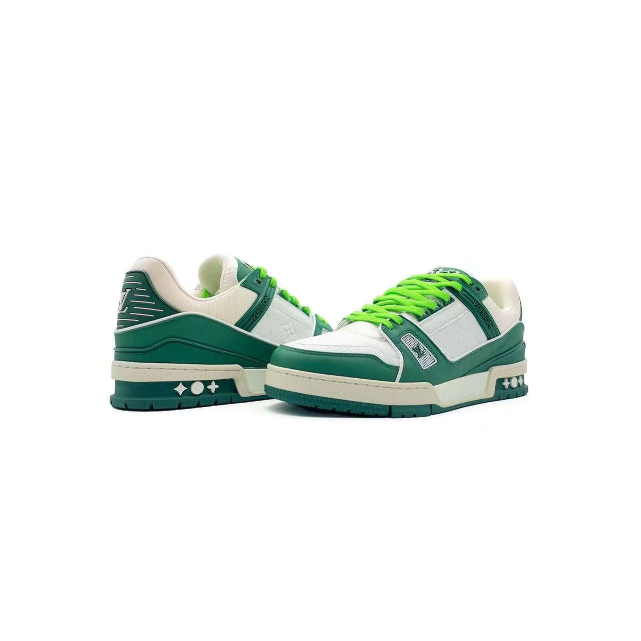 Louis Vuitton Green & White Leather Trainer Sneakers