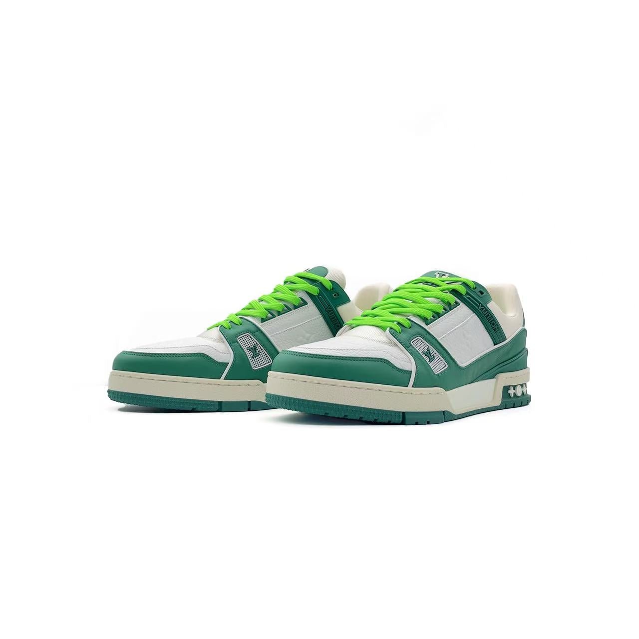 Louis Vuitton Green & White Leather Trainer Sneakers