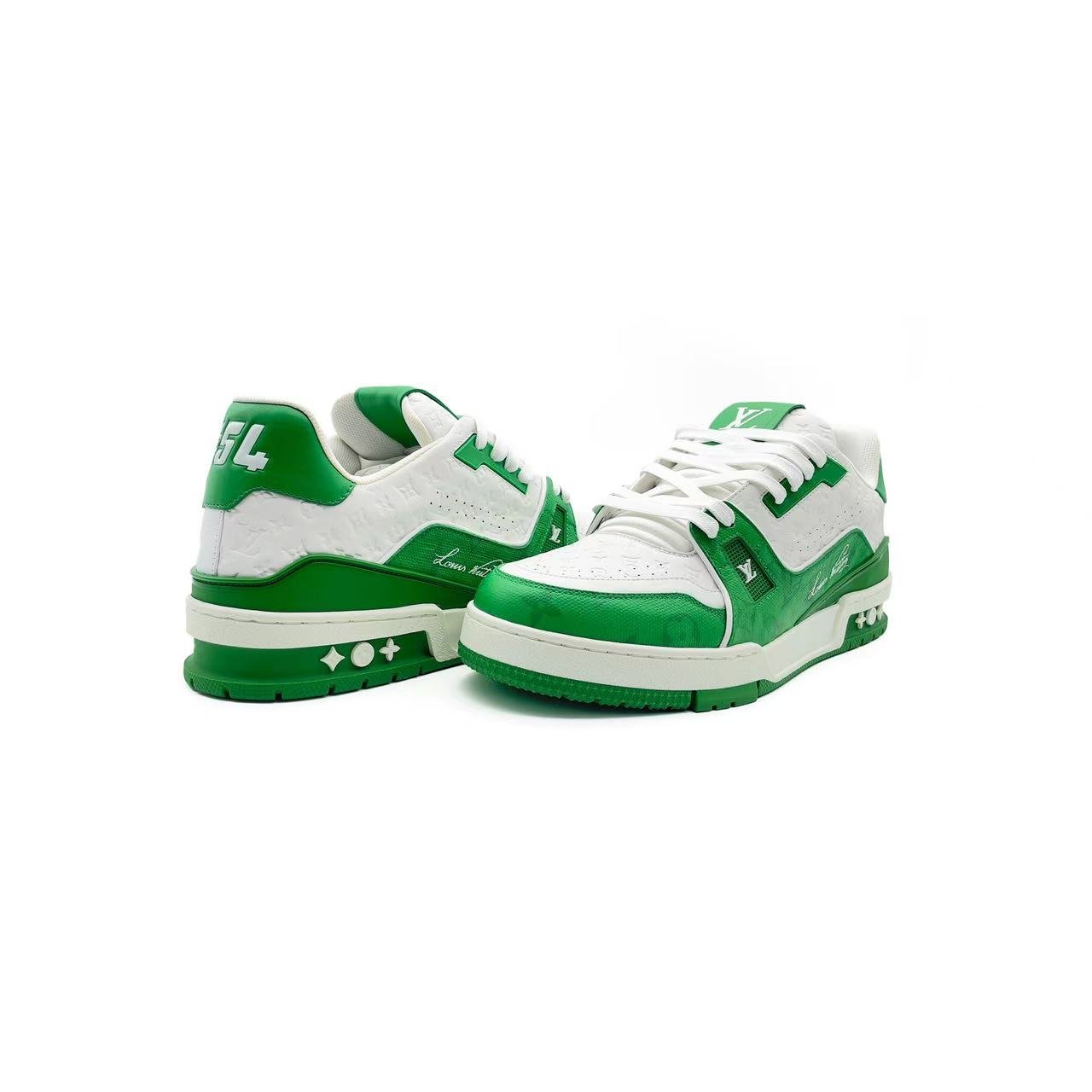 Louis Vuitton Trainer #54 Signature White & Green Sneakers