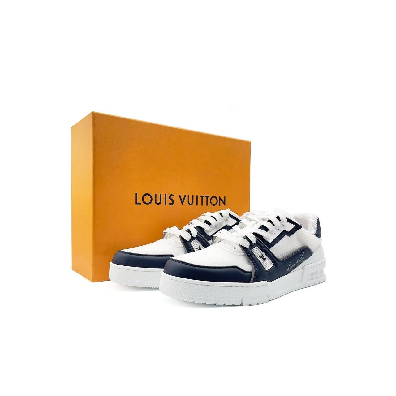 Louis Vuitton White & Marine Trainer Sneakers